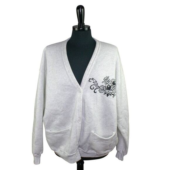 Vintage Won's Wear V Neck Cardigan Sweatshirt Embroidered Floral Preppy - Picture 1 of 4